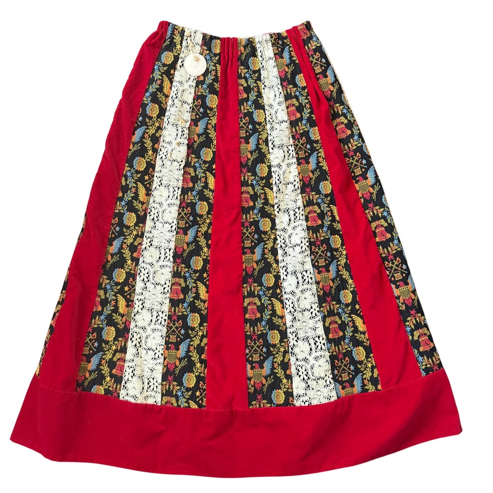 Vintage Chessa Davis Maxi Skirt L Red Velvet Boho Renaissance Peasant Medieval